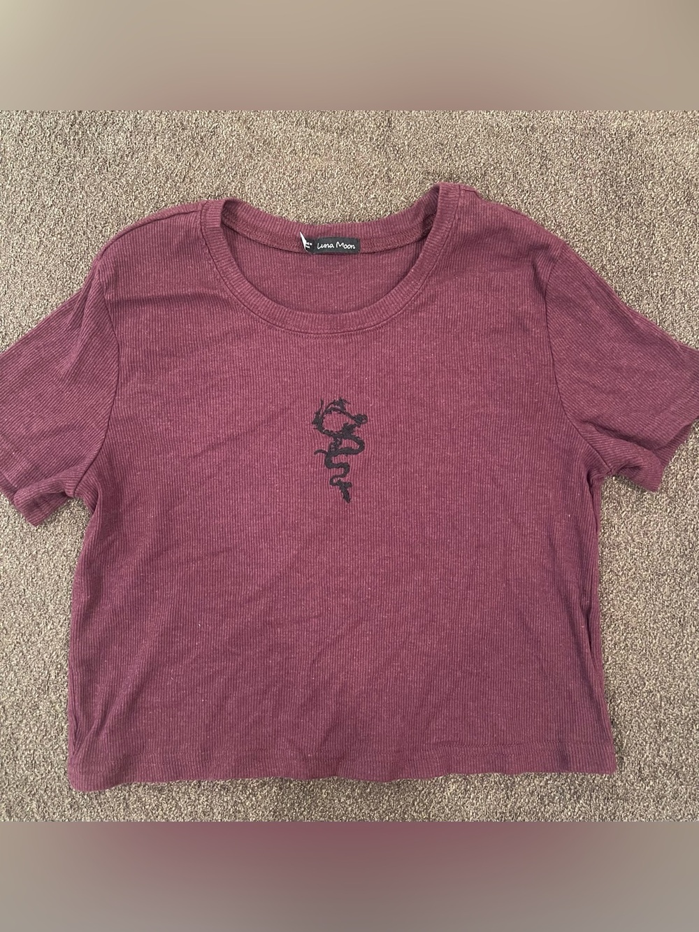 Luna Moon Women's Ribbed Crewneck Long Sleeve Top - Wine
